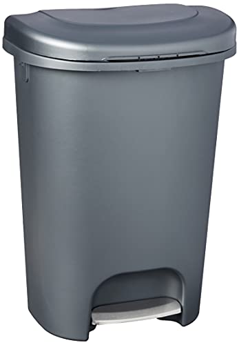 Rubbermaid Classic 13 Gallon Premium Step-On Trash Can with Lid and Stainless-Steel Pedal, Gunmetal Blue Waste Bin for Kitchen, NEW Premium Step-On