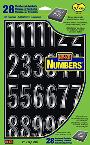Hy-Ko Products MM-32N Self Adhesive Vinyl Die Cut Numbers, 2" High, Prism Silver, 28