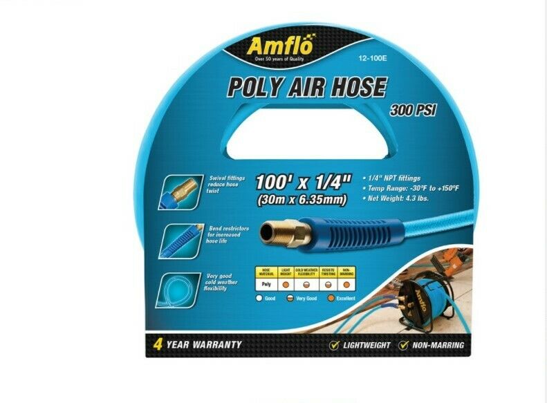 Amflo 12-100 E 100 ft. L X 1/4 in. D Polyurethane Air Hose 300 psi Blue