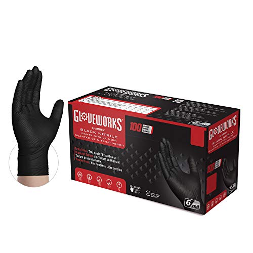 GLOVEWORKS HD Industrial Black Nitrile Diamond Texture Grip Disposable Gloves, Medium, 100 Count