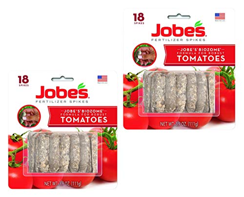Jobeâ€™s Tomato Fertilizer Spikes, 6-18-6 Time Release Fertilizer for All Tomato Plants, 18 Spikes per Blister, Pack of 2 Blisters