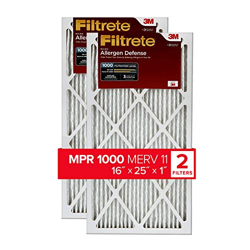Filtrete 16x25x1, AC Furnace Air Filter, MPR 1000, Micro Allergen Defense, 2-Pack (exact dimensions 15.719 x 24.72 x 0.84)